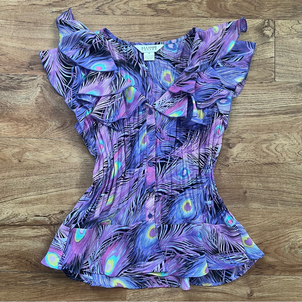 Vintage 90’s Allison Taylor Ruffle Blouse Flouncy Sheer Top